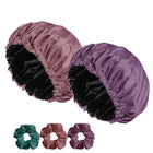 Satin Silk Sleeping Cap 2-Pack with Scrunchies – Adjustable Hair Bonnets for Frizz-Free, Tangle-Free Sleep Pack 2