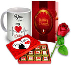 Unique Gifts Hamper for Karva Chauth - Best Gift For Wife - (Mug, Chocolate, Card & Rose) Ceramic Gift Box 