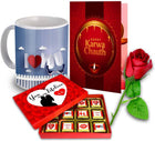 Unique Gifts Hamper for Karva Chauth - Best Gift For Wife - (Mug, Chocolate, Card & Rose) Ceramic Gift Box 