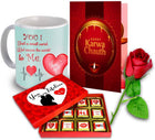 Unique Gifts Hamper for Karva Chauth - Best Gift For Wife - (Mug, Chocolate, Card & Rose) Ceramic Gift Box 