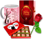 Unique Gifts Hamper for Karva Chauth - Best Gift For Wife - (Mug, Chocolate, Card & Rose) Ceramic Gift Box 