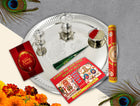 Silver Thali for Karwa Chauth Puja - Karwa Chauth Pooja Thali Set, Karwa Chauth Ritual Thali