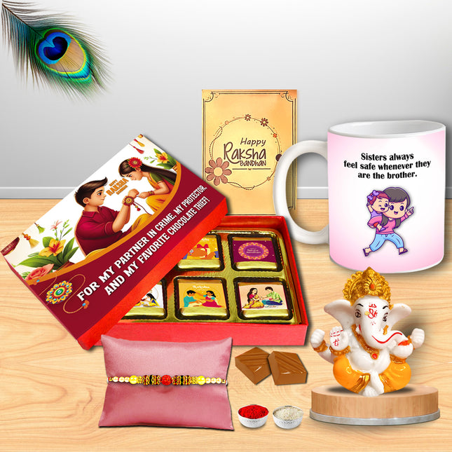 Special Rakhi For Bhai - Golden Rakhi For Brother, Thread Rakhi With Beads, Traditional Bhaiya Rakhi