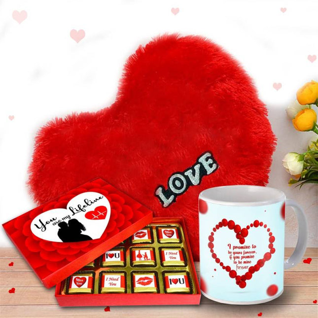 Valentine Days Gifts, Birthday, Love Gifts for Wife, Girlfriend, Husband & Boyfriend, Valentine Gifts for Girlfriend, Boyfriend - Chocolate, Mug & Soft Heart Cushion
