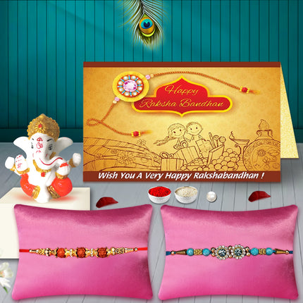 2 Rakhi Threads with Ganesh Statue – Raksha Bandhan Combo Gift for Brother