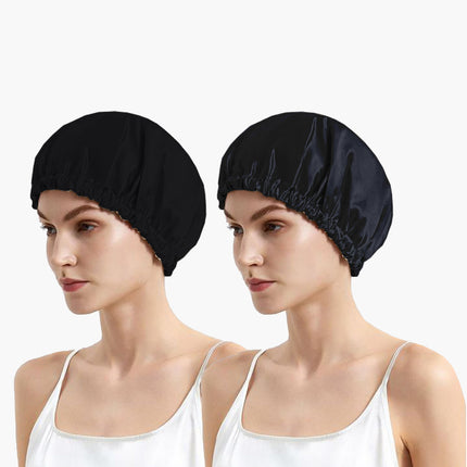 Satin Silk Sleep Caps with Scrunchies – Adjustable Hair Bonnets for Frizz-Free Sleep 2-Pack