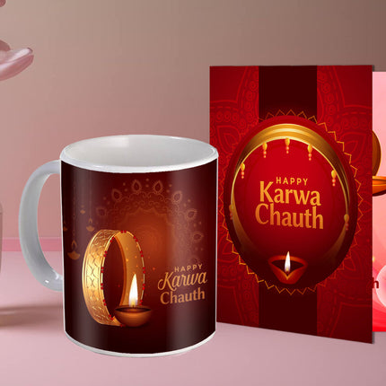 Karwa Chauth Printed Coffee Mug for Wife - Romantic Love Mug Idea, Cute Coffee Gift for Her on Karwa Chauth