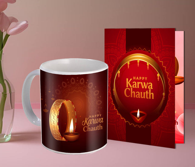Karwa Chauth Printed Coffee Mug for Wife - Romantic Love Mug Idea, Cute Coffee Gift for Her on Karwa Chauth