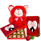 Handmade Chocolate Gift Hamper - Valentine's Day Gift Hamper for Wife - Teddy, Card, Rose & Chocolate