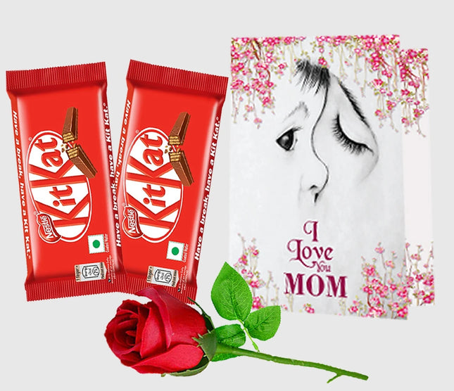 Mother's Day Card with 2 Chocolate Bars and Rose - Perfect Gift for Mom, Birthday and Mother's Day Gift
