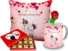 Gift for Girlfriend & Boyfriend - Valentine Gift Set,  Romantic Gifts & Birthday Gifts - Chocolate, Mug, Cushion, Rose - Ceramic, Microfibre Gift Box  