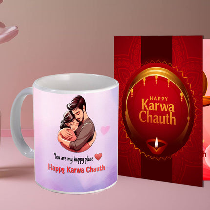 Karwa Chauth Printed Coffee Mug for Wife - Romantic Love Mug Idea, Cute Coffee Gift for Her on Karwa Chauth
