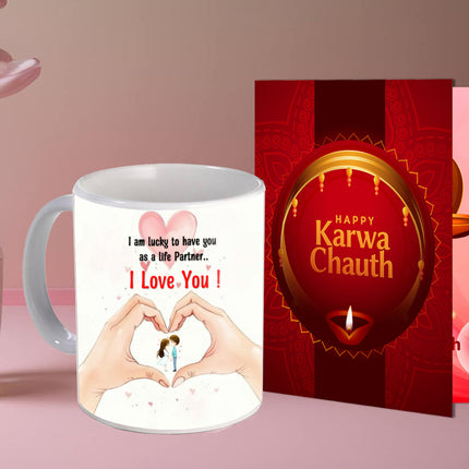 Karwa Chauth Printed Coffee Mug for Wife - Romantic Love Mug Idea, Cute Coffee Gift for Her on Karwa Chauth