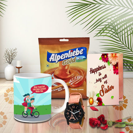 Perfect Gift Hamper for Sister - Rakhi with Chocolates Pouch, Raksha Bandhan Treat Box, Cute Rakhi Combo Sister