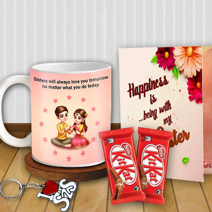 Rakhi Combo for Sister - Cushion Mug and Chocolate Gift for Sister, Raksha Bandhan Gift Set for Girls