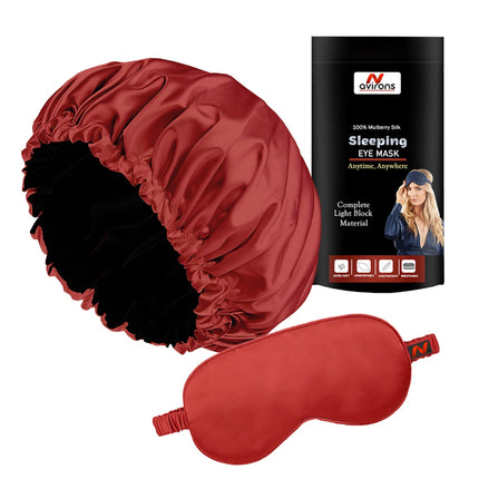 Satin Silk Sleep Bonnet with Eyemask and Scrunchies – Adjustable Hair Protection for Sweet Dreams