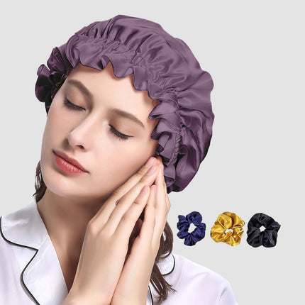 Silk Satin Bonnet Sleeping Cap – Double Layer, Adjustable, Hair Protection for Women, Curly & Natural Hair