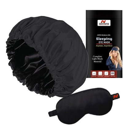 Luxury Adjustable Silk Sleep Cap with Eyemask & Scrunchies – Keep Your Hair Safe While Sleeping