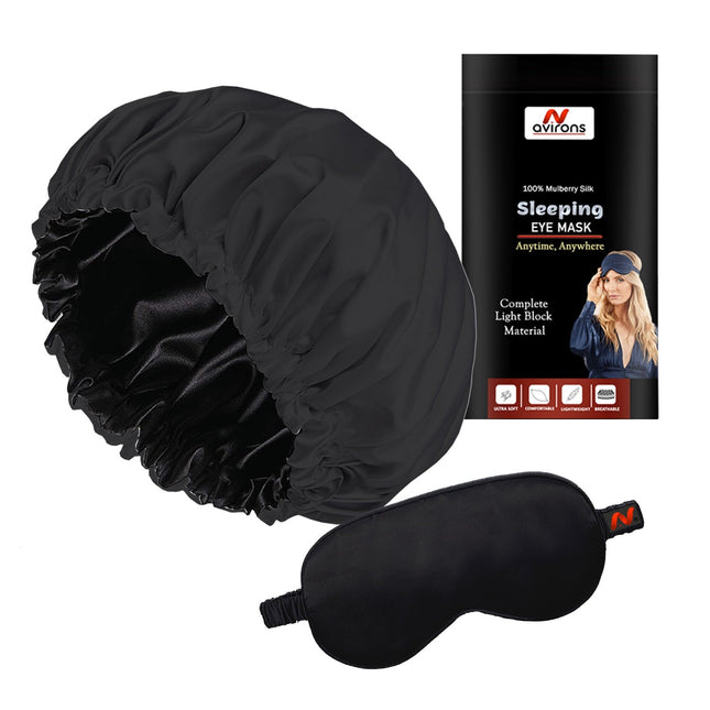 Luxury Adjustable Silk Sleep Cap with Eyemask & Scrunchies – Keep Your Hair Safe While Sleeping