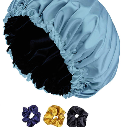 Luxury Satin Silk Sleeping Cap with Eyemask and Scrunchies – Adjustable for Ultimate Comfort