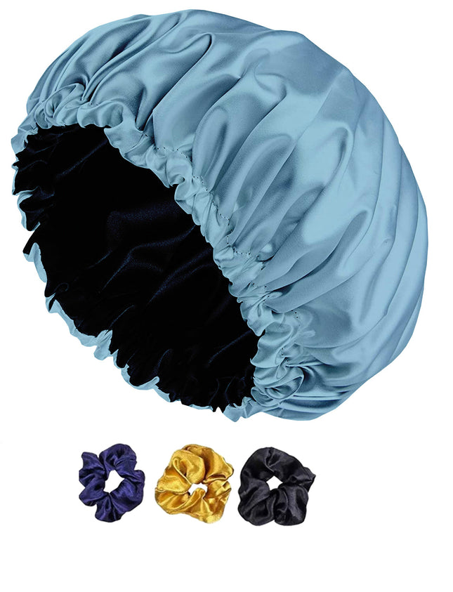 Luxury Satin Silk Sleeping Cap with Eyemask and Scrunchies – Adjustable for Ultimate Comfort