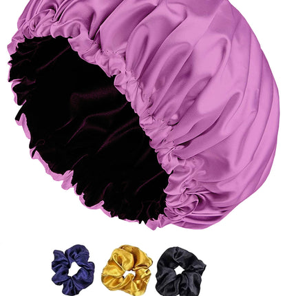 Silk Satin Bonnet Cap for Sleeping – Double Layer, Adjustable Night Hair Cap for Frizz Control & Moisture Retention