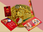 Karwa Chauth Golden Pooja Thali - Karwa Chauth Puja Thali Combo, Karwa Chauth Traditional Thali