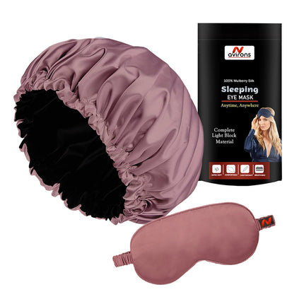Silk Sleeping Cap with Adjustable Design, Matching Eyemask & Scrunchies – Perfect for Healthy Hair