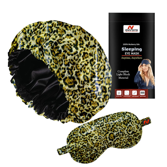 Silk Sleeping Cap & Eyemask Set with Adjustable Scrunchies – Protect Your Hair in Style