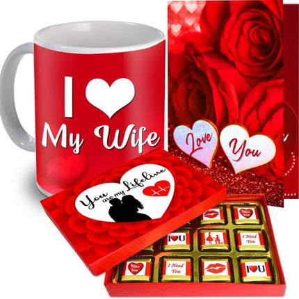 Birthday Chocolate Gift - Love Gift For Wife, Romantic Gift - Romantic Greeting Card,  Chocolate & Mug