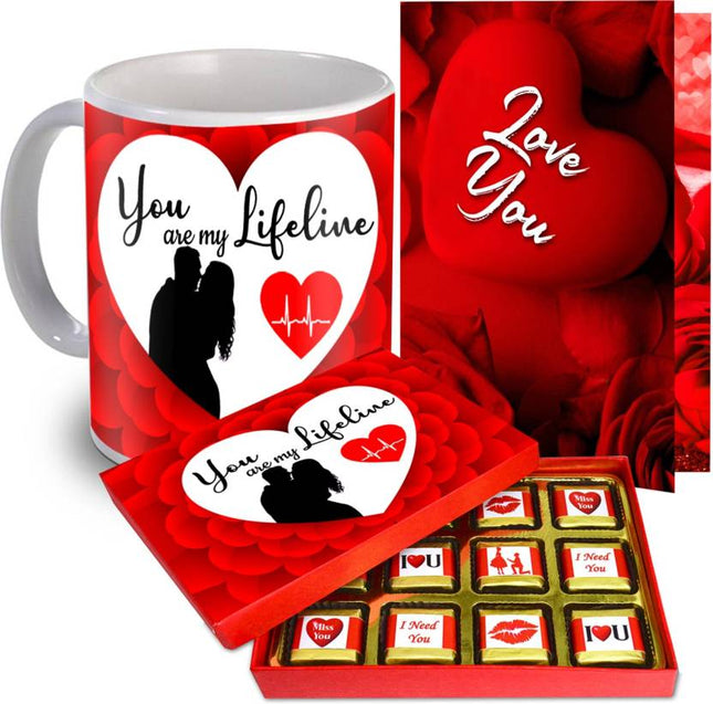 Valentine, Birthday Gift for Girlfriend, Wife, Husband,Boyfriend - Chocolate, Greeting Card & Printed Mug