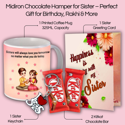 Rakhi Combo for Sister - Cushion Mug and Chocolate Gift for Sister, Raksha Bandhan Gift Set for Girls