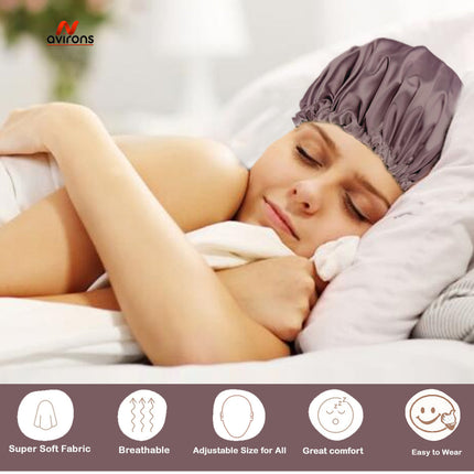 Satin Silk Sleeping Caps 2-Pack with Scrunchies – Adjustable Sleep Bonnet Set for Frizz-Free Hair Care