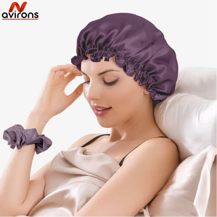 Silk Satin Bonnet Sleeping Cap – Double Layer, Adjustable, Hair Protection for Women, Curly & Natural Hair