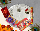 Karwa Chauth Silver Puja Thali - Traditional Karwa Chauth Thali Set, Pooja Thali for Karwa Chauth