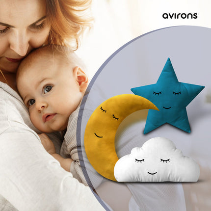 Soft Cloud, Moon, Star Pillows – Machine Washable, Hypoallergenic Plush Throw Pillows for Kids’ Room & Nursery