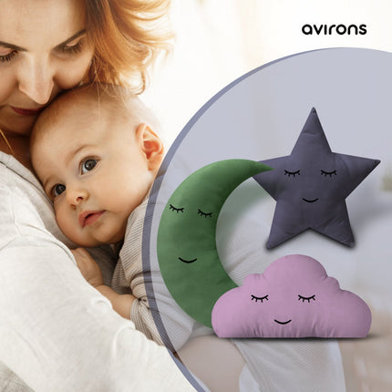 Cloud, Moon, and Star Plush Pillow Set – Soft, Hypoallergenic Decorative Throw Pillows for Nursery & Kids’ Room Décor