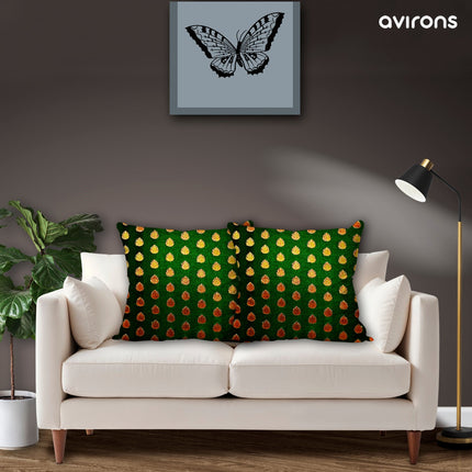 Luxury Banarasi Zippered Cushion Cover Delight Green Color Pack of 2-16x16 inch