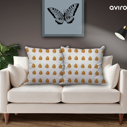 Traditional Banarasi Charm Zippered Cushion Cover White Color Pack of 2-16x16 inch