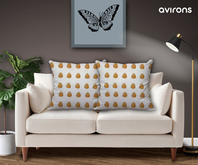 Traditional Banarasi Charm Zippered Cushion Cover White Color Pack of 2-16x16 inch