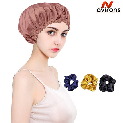 Silk Satin Double-Layer Bonnet – Adjustable Sleeping Cap for Hair Protection, Soft & Breathable for All Hair Types