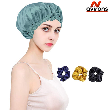 Double Layer Silk Satin Sleeping Bonnet – Adjustable Hair Cap for Curly, Natural, and Frizzy Hair, Breathable & Soft