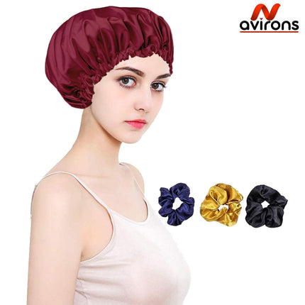 Double Layer Satin Hair Bonnet – Silk Satin Sleeping Cap for Hair Protection, Adjustable for All Hair Types