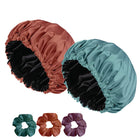 Satin Silk Sleeping Caps with Scrunchies – Adjustable Night Bonnets for Curly, Natural & All Hair Types -Pack of 2