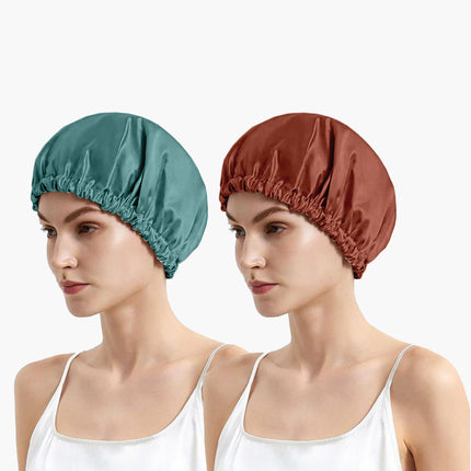 Satin Silk Sleeping Caps with Scrunchies – Adjustable Night Bonnets for Curly, Natural & All Hair Types -Pack of 2