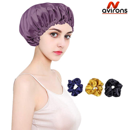 Silk Satin Bonnet Sleeping Cap – Double Layer, Adjustable, Hair Protection for Women, Curly & Natural Hair