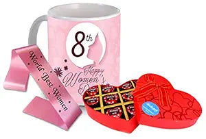 Happy Women's Day Gift - Luxury Chocolate Box, Printed Mug, World Best Women Sash for Sister, Wife, Mother, Friend