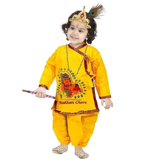 Baby Krishna Dress for Janmashtami - Kids Kurta Dhoti Costume Set for Boys, Traditional Krishna Outfit for Fancy Dress & Festival