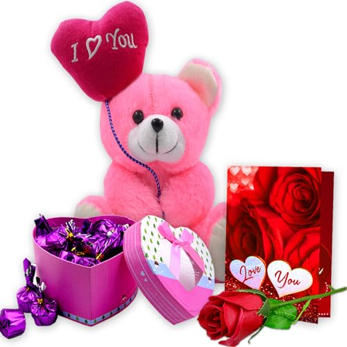 Midiron Love Combo Gift | Chocolate Gifts for Love | Valentines Romantic Combo | Chocolate Gifts | Rose Day, Promise Day Gift with Chocolate Bars, Artificial Red Rose & Love Greeting Card - Midiron