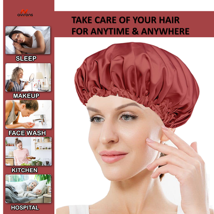 Silk Satin Sleeping Bonnet for Women – Double-Layer Hair Protection Cap, Adjustable for Curly & Natural Hair